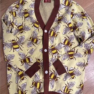 Sleepy Peach Knit Cardigan with Brown Trim